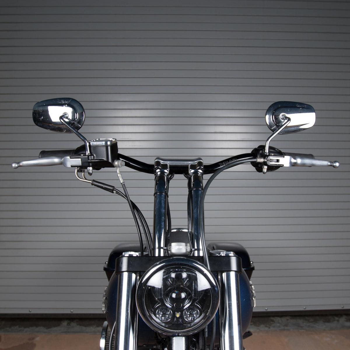 Thrashin Low Bend chrome handlebar installation view; other parts not included