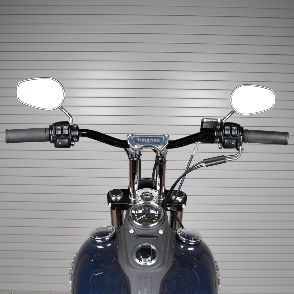 Thrashin Low Bend black handlebar rider view; other parts not included