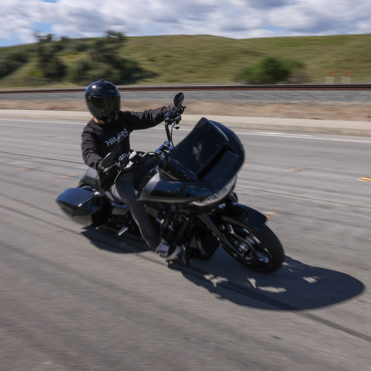 TSC-2802-1 black high-bend handlebar installed, view 4; motorcycle and other parts not included