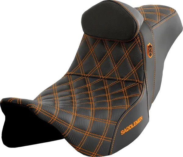 Saddlemen SDC Performance Seat with Backrest for Touring – Orange Stitch