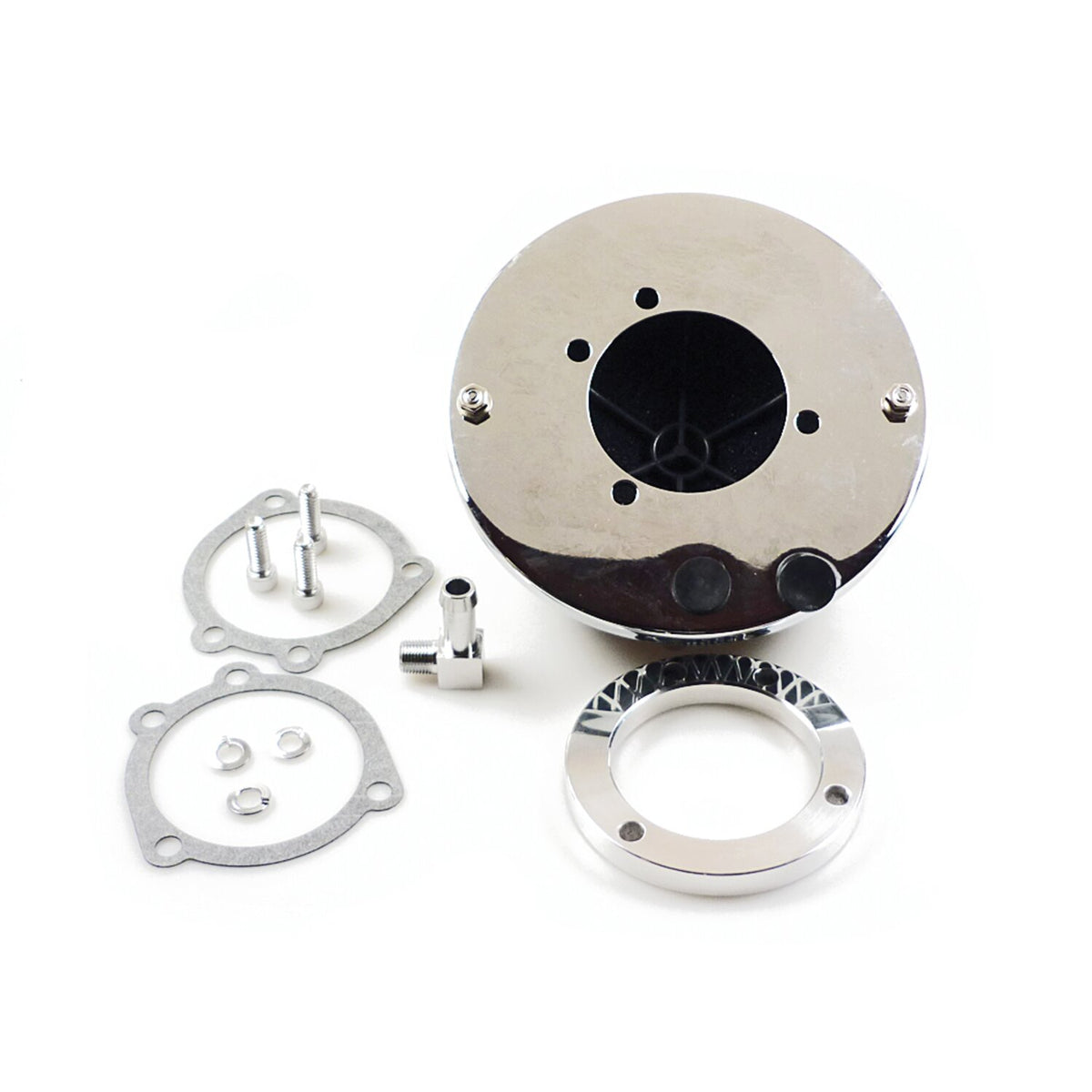 Breather style air cleaner assembly, round. Chrome