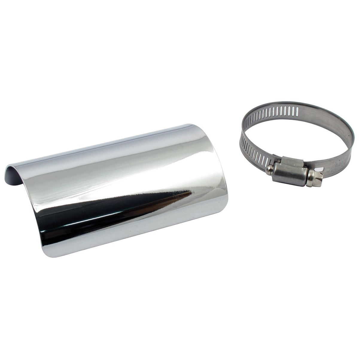 Universal smooth heat shield 4" long chrome