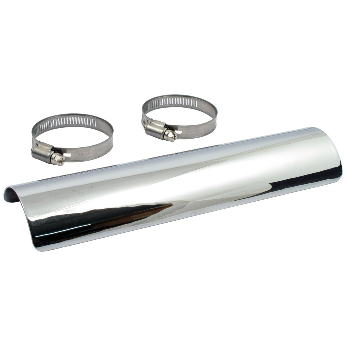 Universal smooth heat shield 10" long chrome
