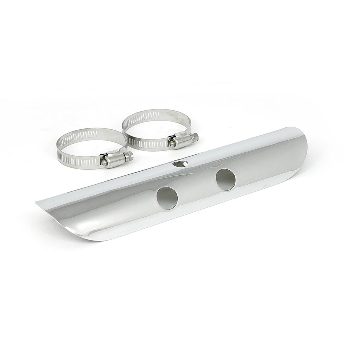 Universal bullet hole heat shield 10" long chrome