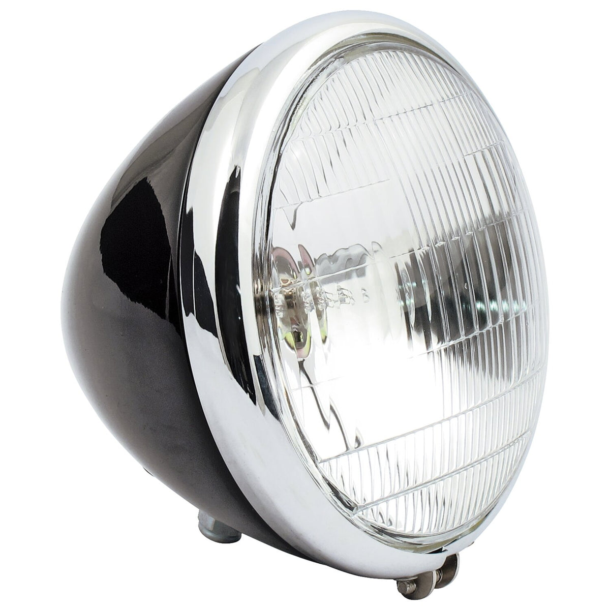 6-1/2" springer headlamp assembly. 12v. Black/chrome