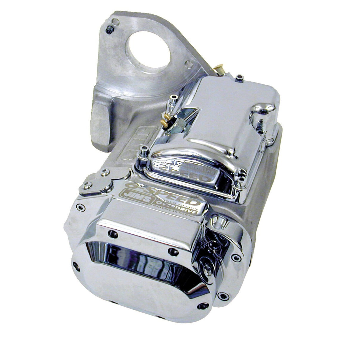 JIMS, 6-speed overdrive Softail transmission. Plain alu