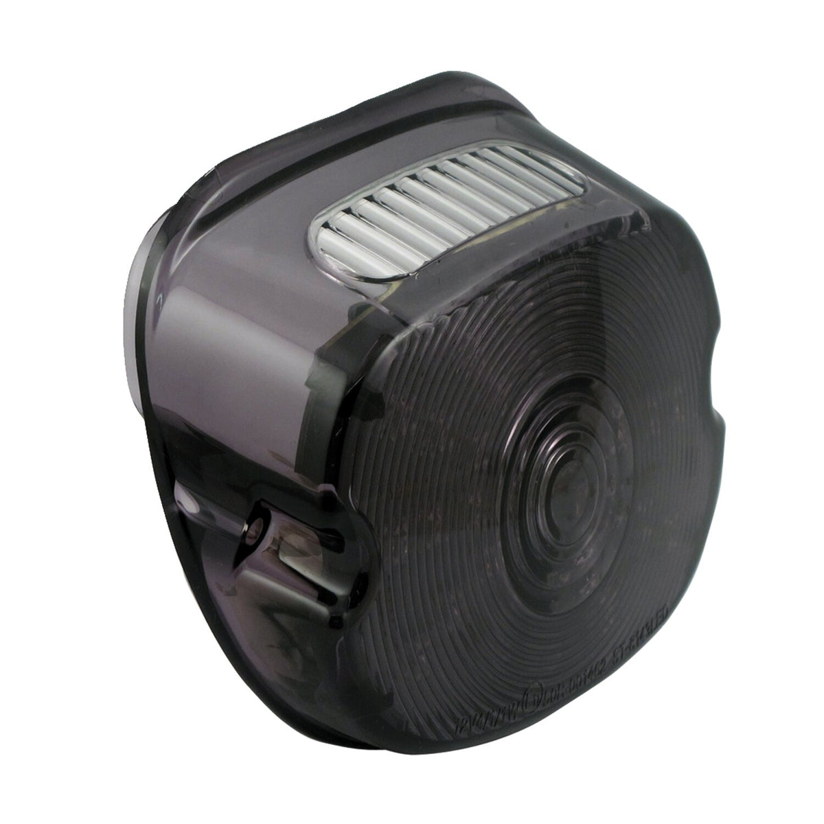 Laydown LED taillight lens assembly. Smoke lens