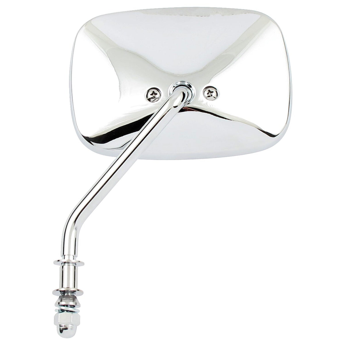 Late OEM style mirror, short stem, left side. Chrome