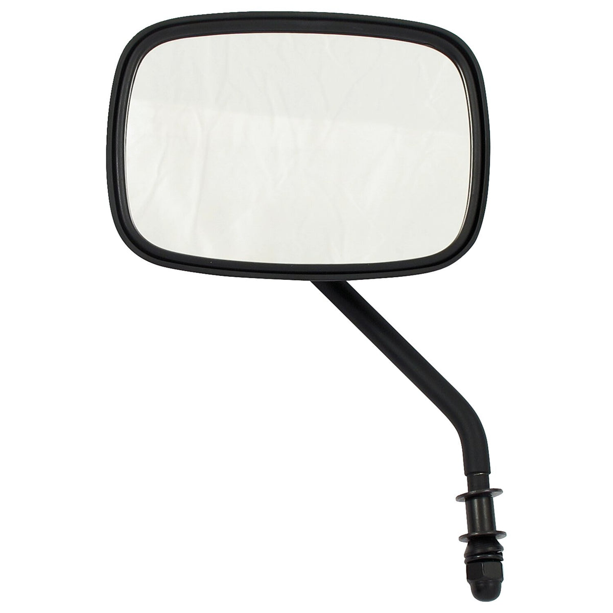 Late OEM style mirror, short stem, left side. Black