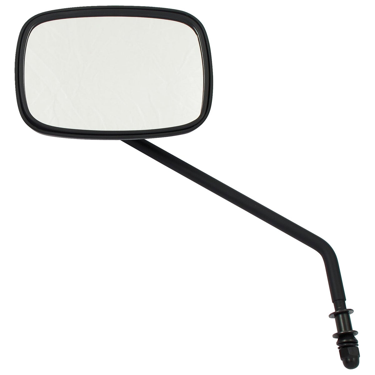 Late OEM style mirror, long stem, left side. Black