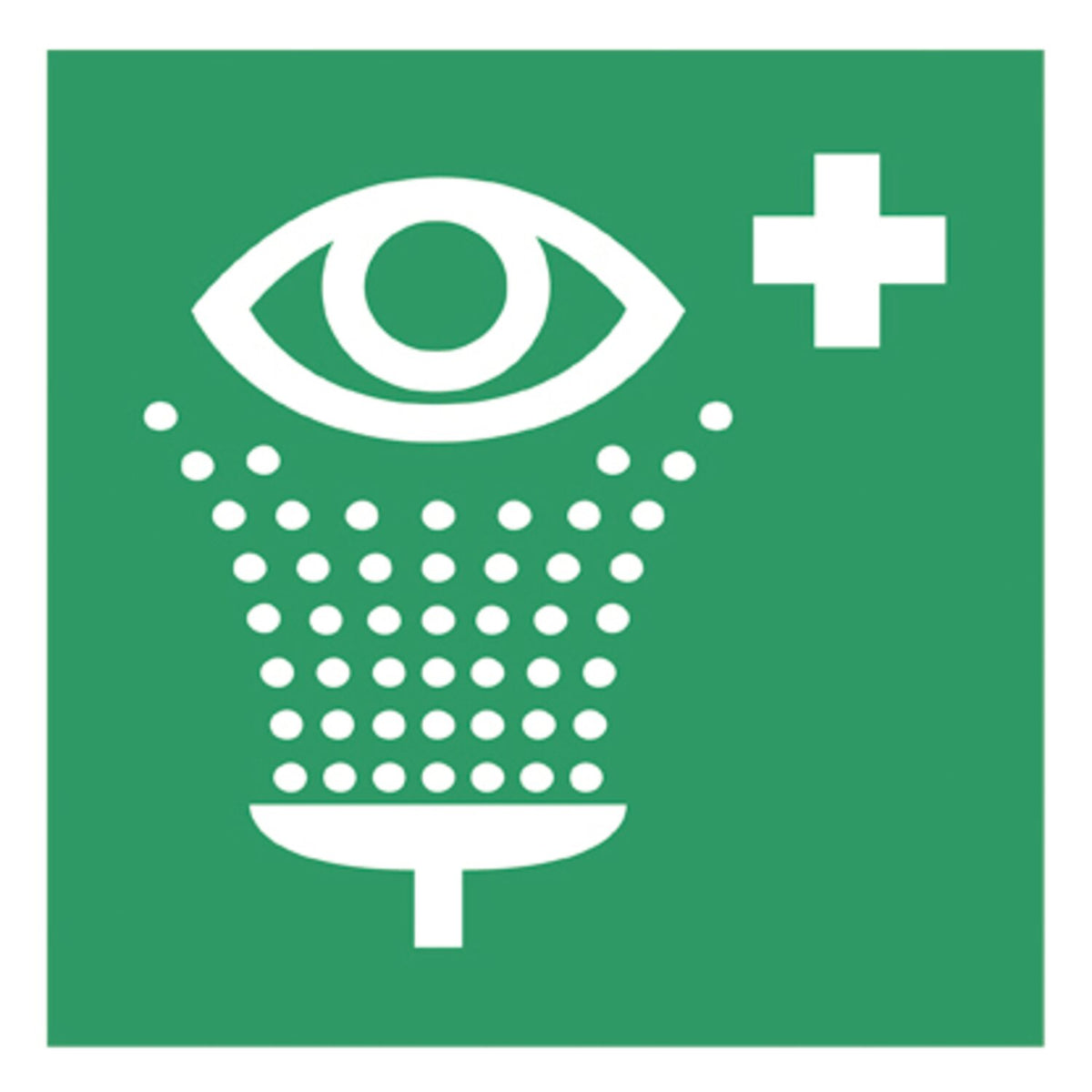 GM eyewash sticker, green cross