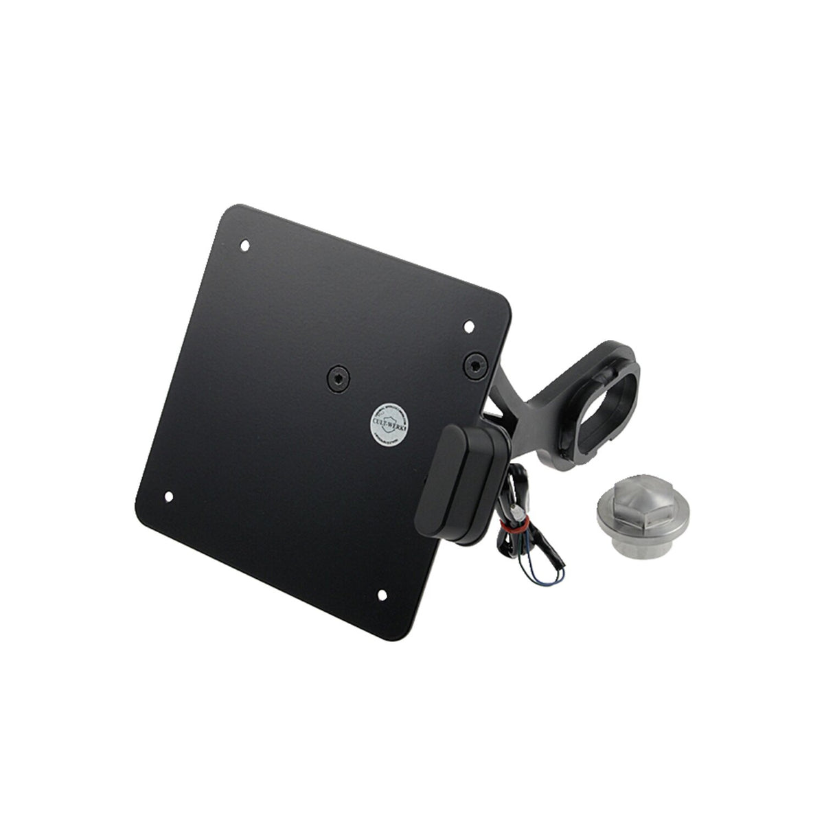 Cult-Werk, side mount license plate bracket, black. Italy