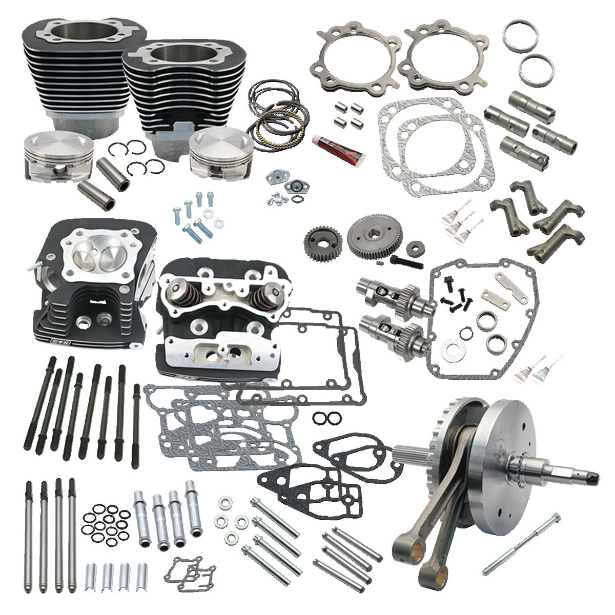 S&S, 124" Twin Cam Softail hot set-up kit with heads. Black