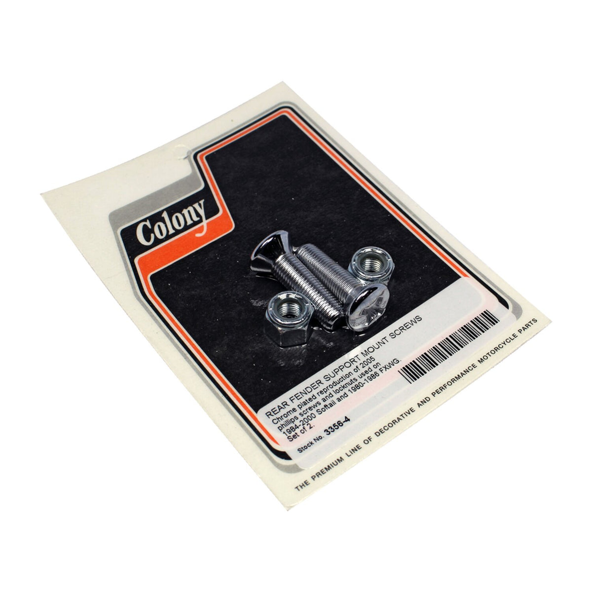 Colony, rear fender support mount screw set. Chrome
