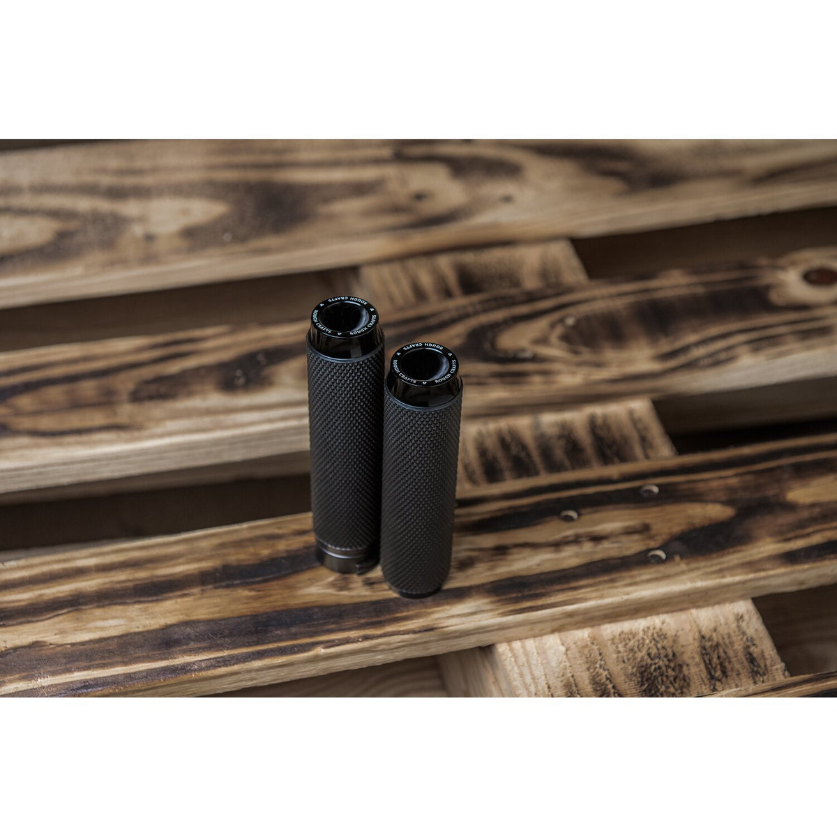 Rough Crafts, knurled rubber handlebar grips. Black