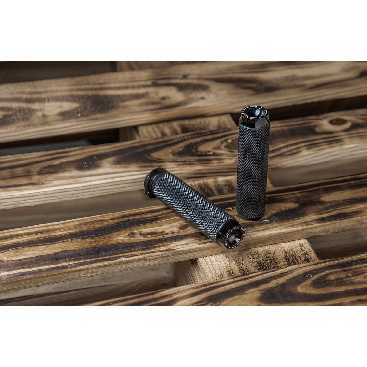 Rough Crafts, knurled rubber handlebar grips. Black