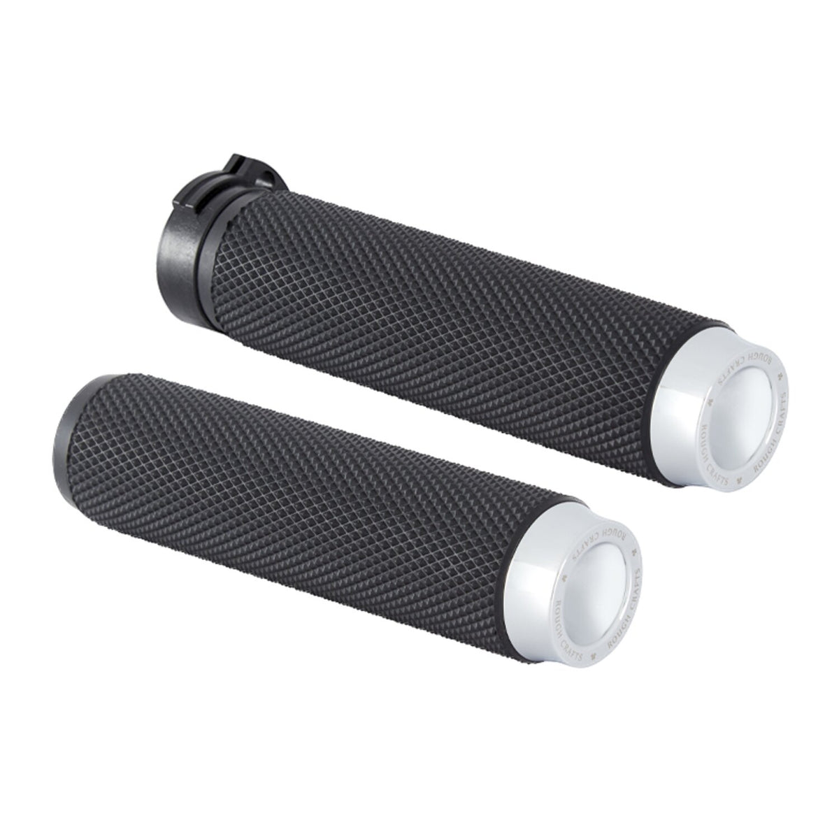 Rough Crafts, knurled rubber handlebar grips. Chrome