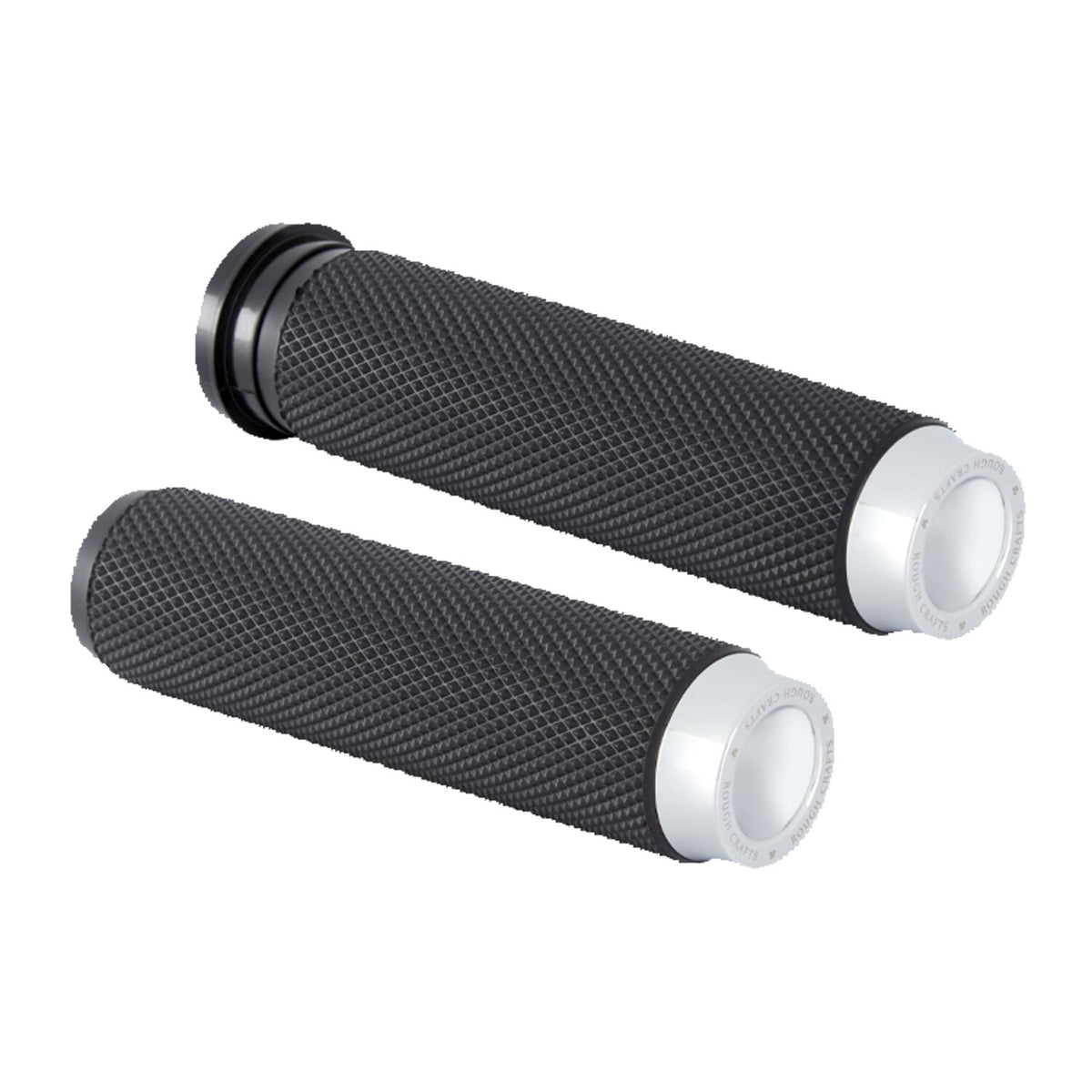 Rough Crafts, knurled rubber handlebar grips. Chrome