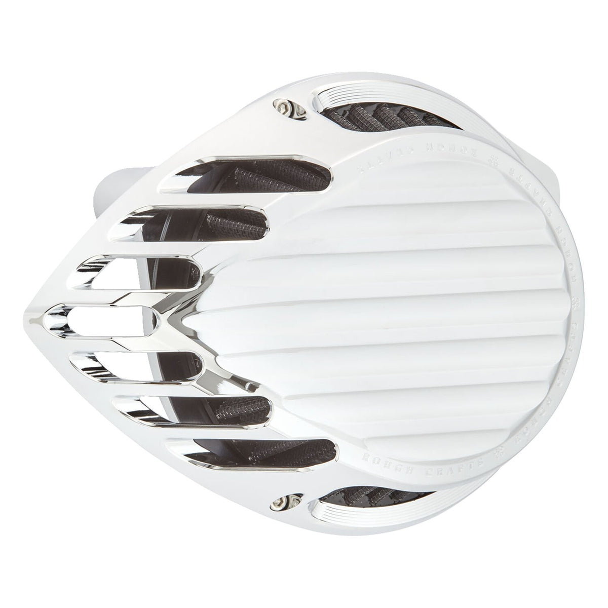 Rough Crafts, Teardrop Finned air cleaner assembly. Chrome