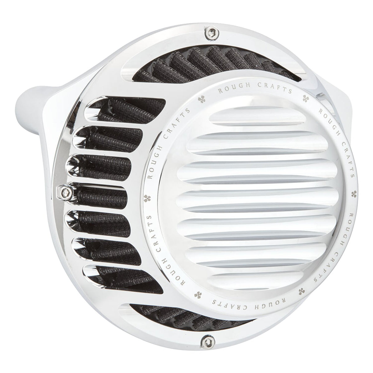 Rough Crafts, Round Finned air cleaner assembly. Chrome