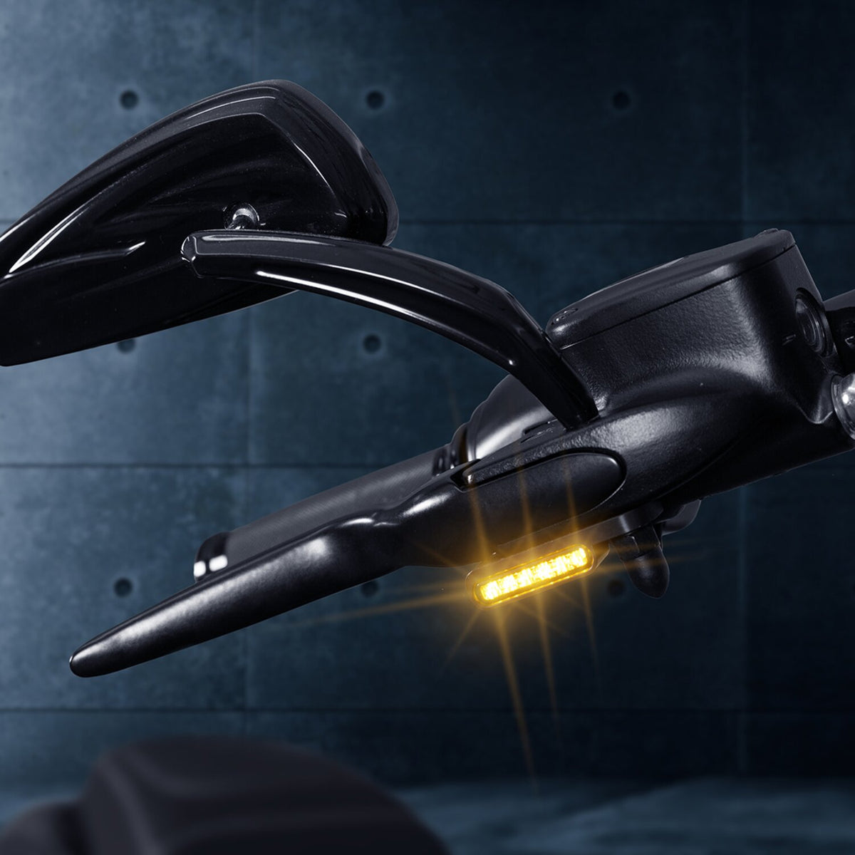 HeinzBikes, 'Stripes' below bar turn signals. Chrome with PL