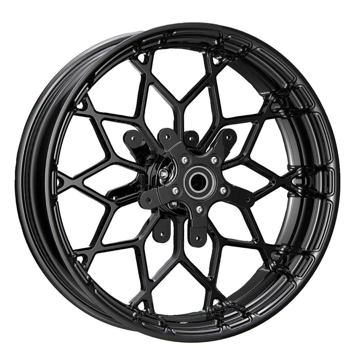 Arlen Ness, 18x5.5 Fat Factory 'Prodigy' wheel. Front. Black