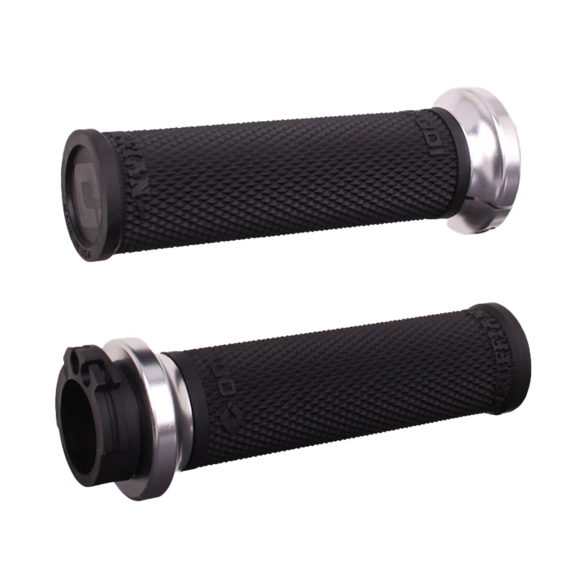 ODI, V-twin lock-on cable Ruffian-HD grips. Black/Silver