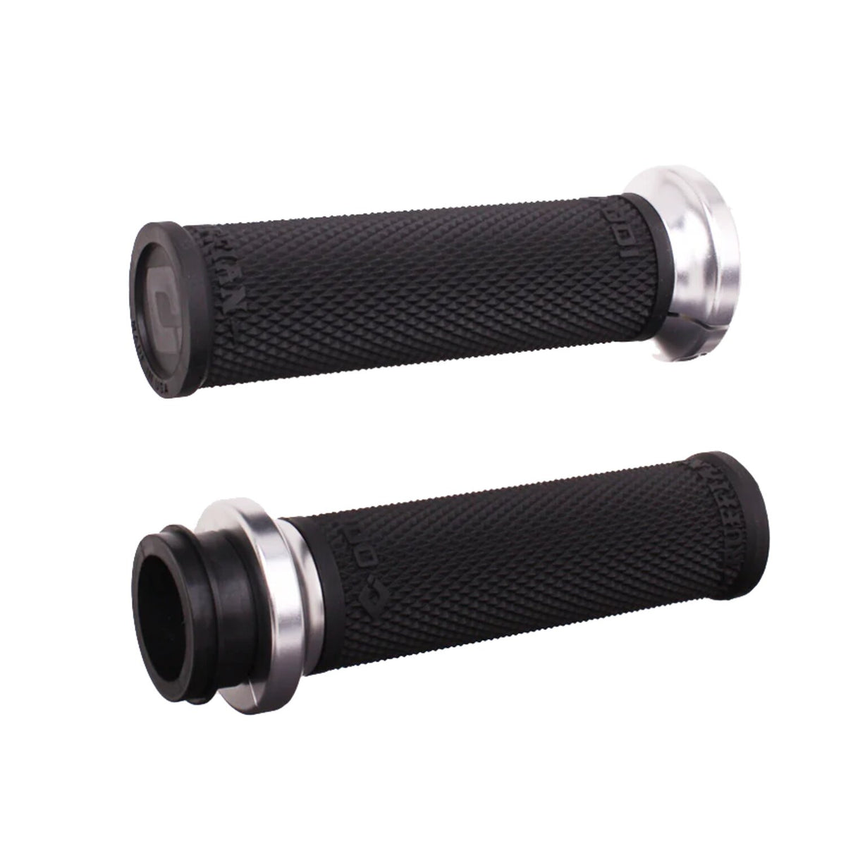 ODI, V-twin lock-on TBW Ruffian-HD grips. Black/Silver
