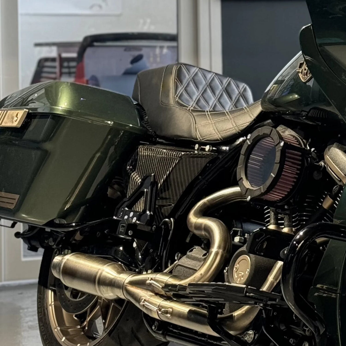 Tommy & Sons, FXR style carbon side cover set. Woven