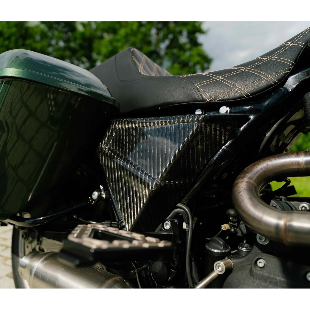 Tommy & Sons, FXR style carbon side cover set. Woven