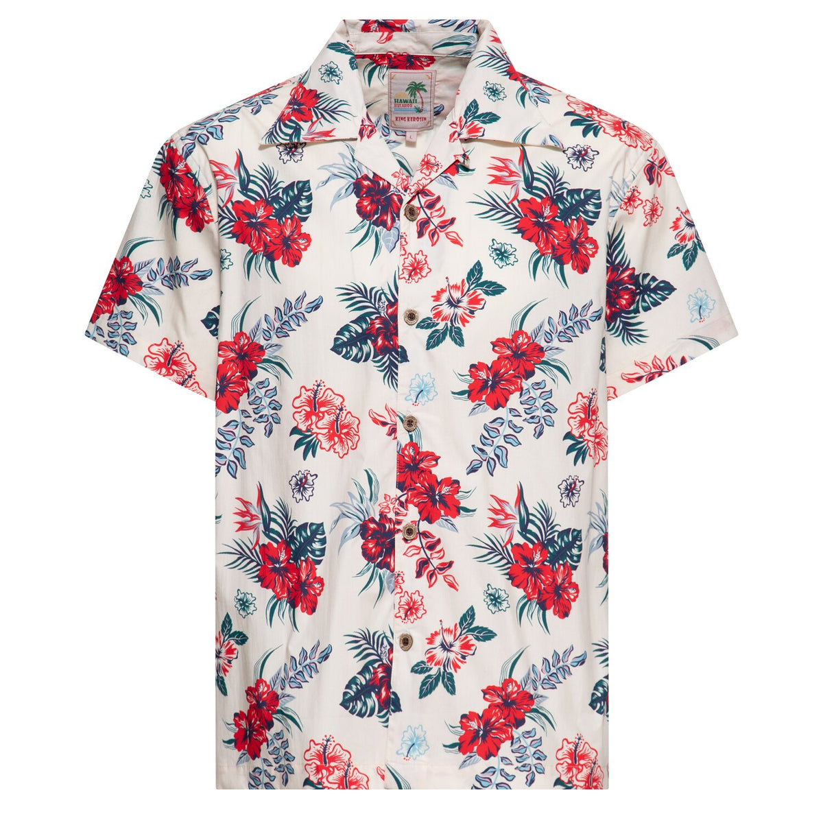 King Kerosin Hibiscus Hawaii shirt off white