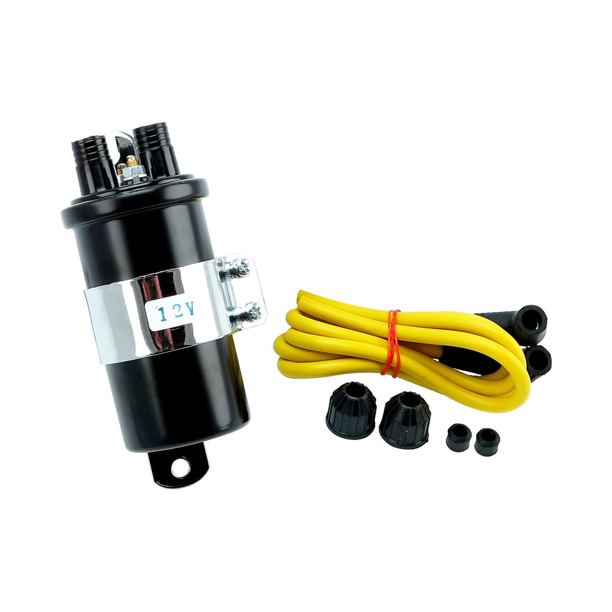 Round custom ignition coil kit, 12v. Black
