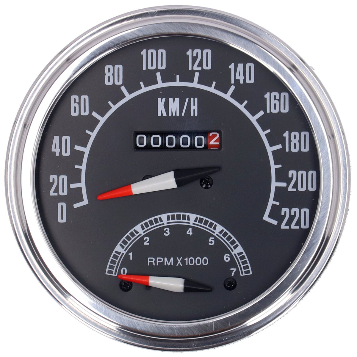 FL speedo/tachometer, '73-84 face', black. 1:1 kmh