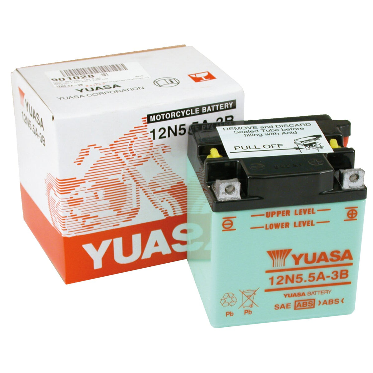 Yuasa, 12V lead-acid battery. 5.5Ah