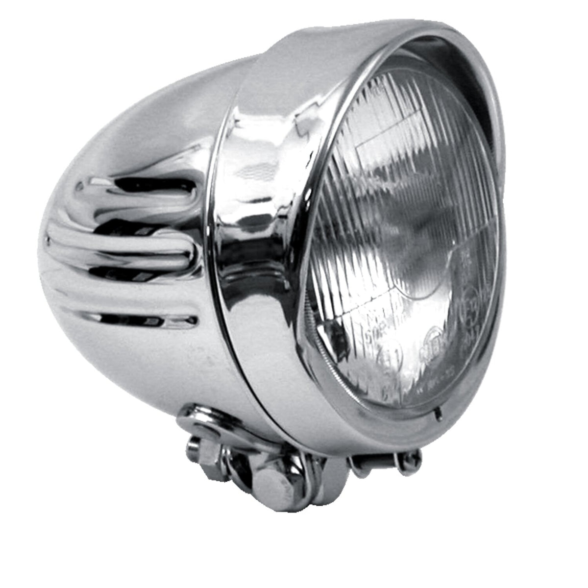 Bullet 4-1/2" duplo headlamp. Ribbed. visor. Chrome