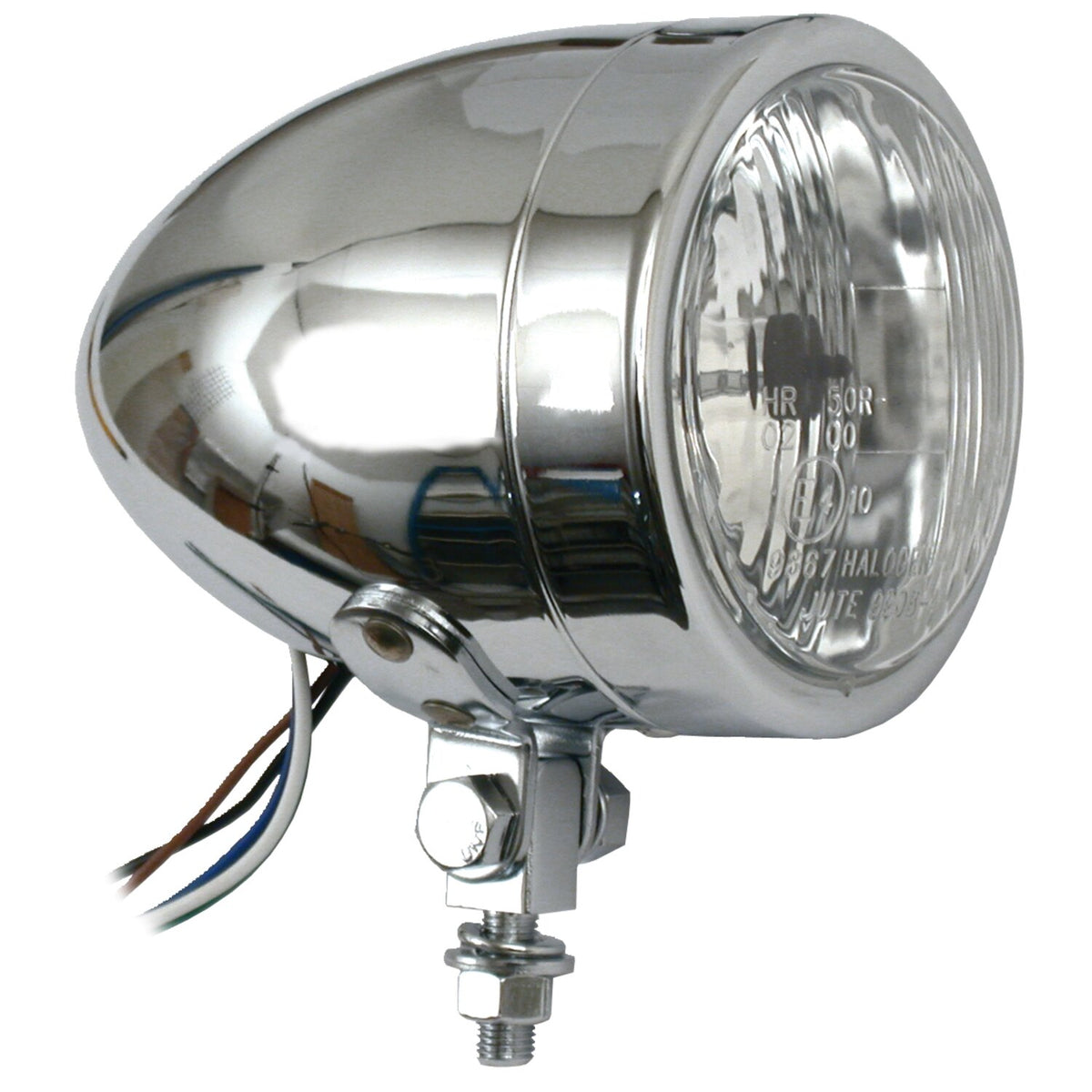 Long bullet 4" H4 headlamp. no visor. Chrome