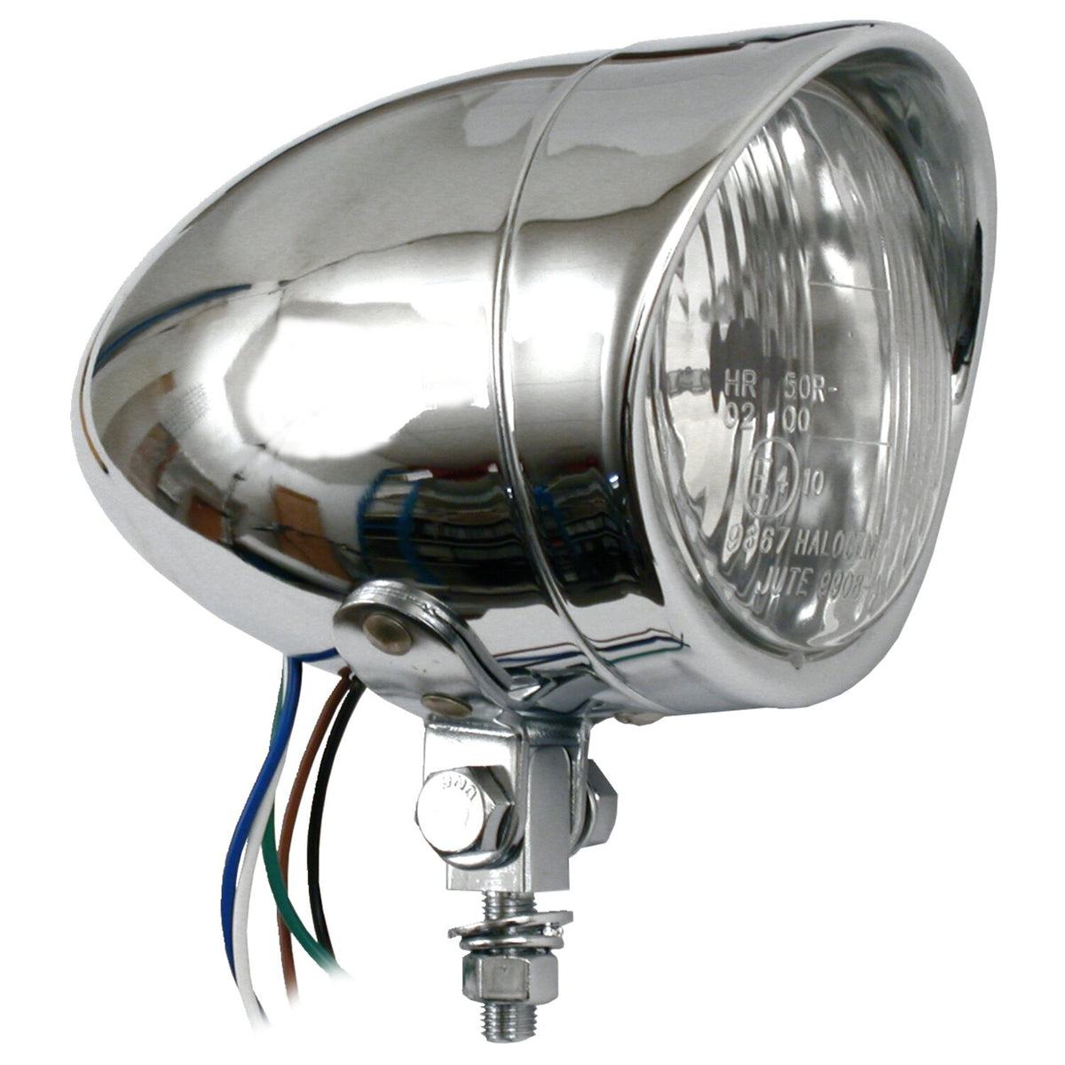 Long bullet 4" H4 headlamp. with visor. Chrome