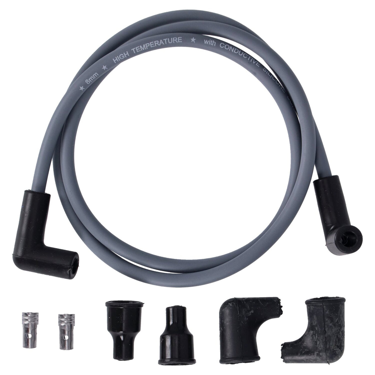Dynatek, univ. 8mm spark plug wire set, 90° plug boot. Gray