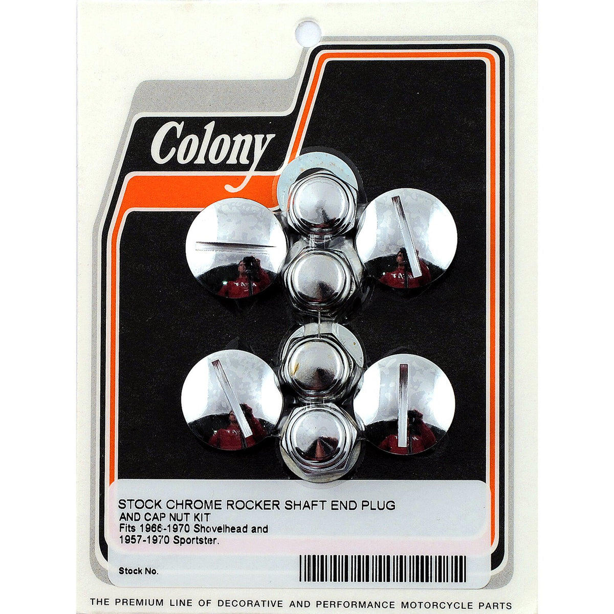 Colony, rocker shaft plug & nut kit. Slotted. Chrome