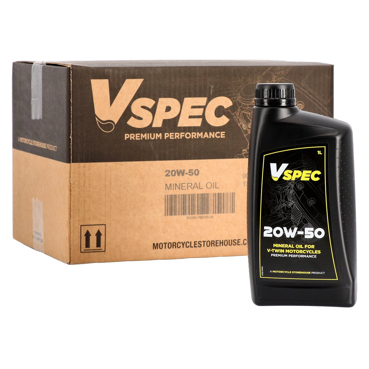 Vspec, 20W50 (mineral) motor oil. 1 liter bottle.