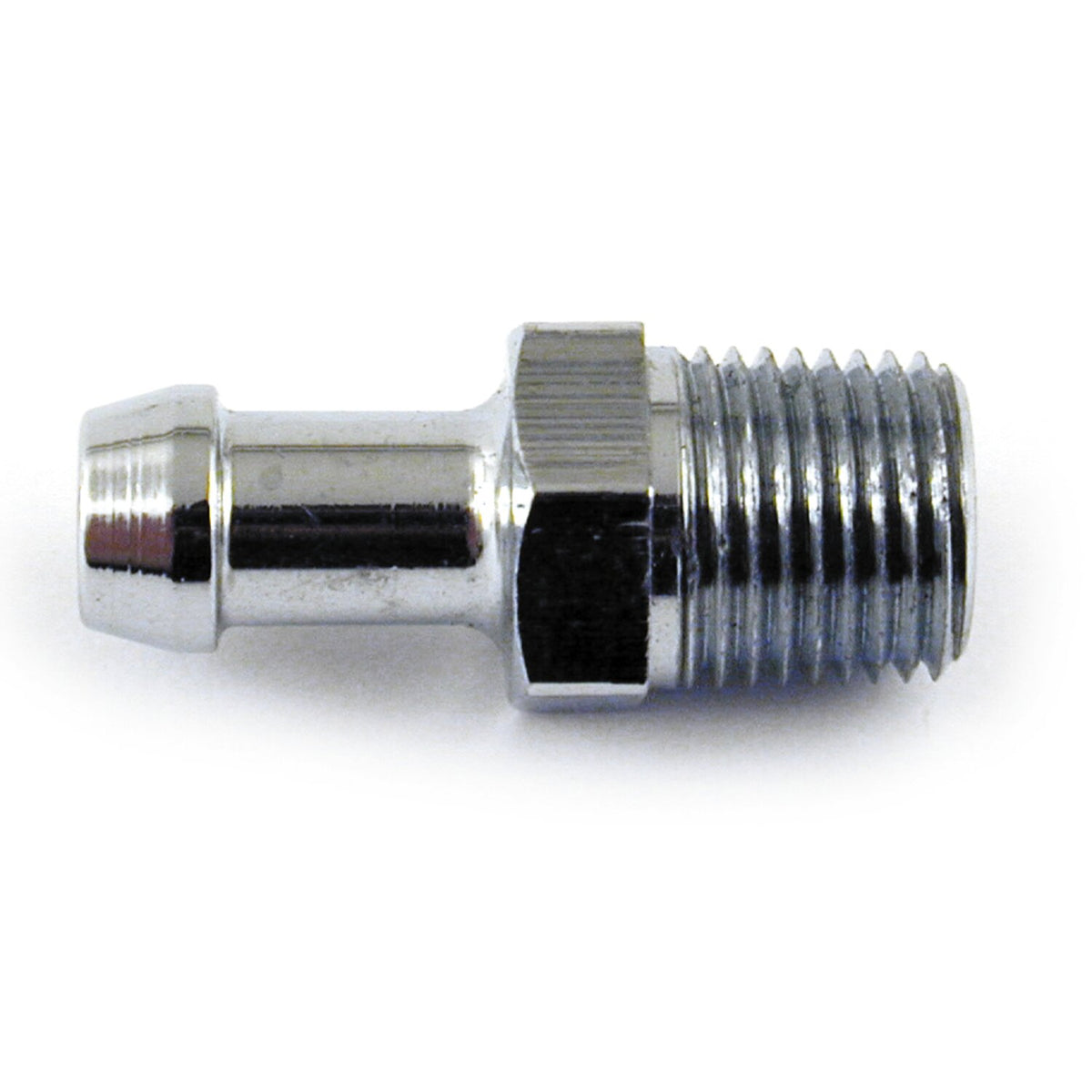 Oil line fitting, straight. 1/8 NPT to 3/16". Chrome