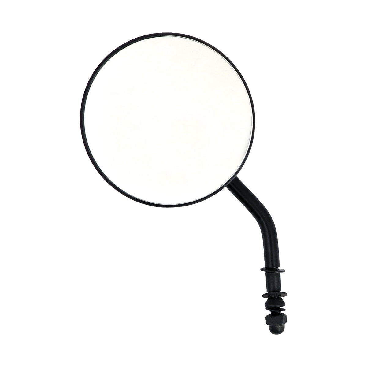 Steel 4" round mirror. Black, short stem