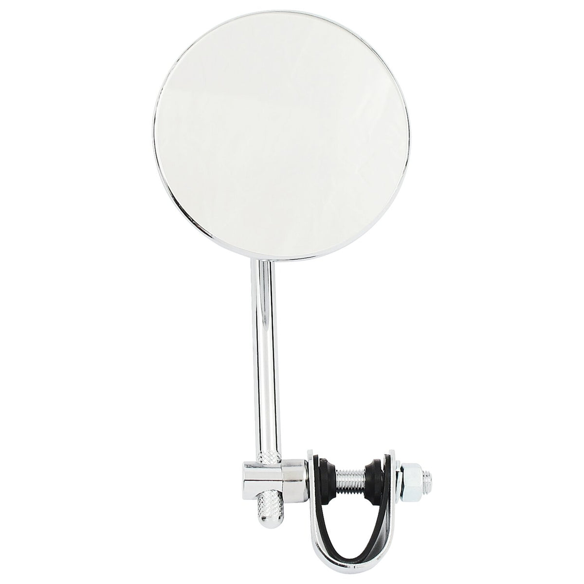 Round clamp-on style steel mirror, 4" with 5" stem