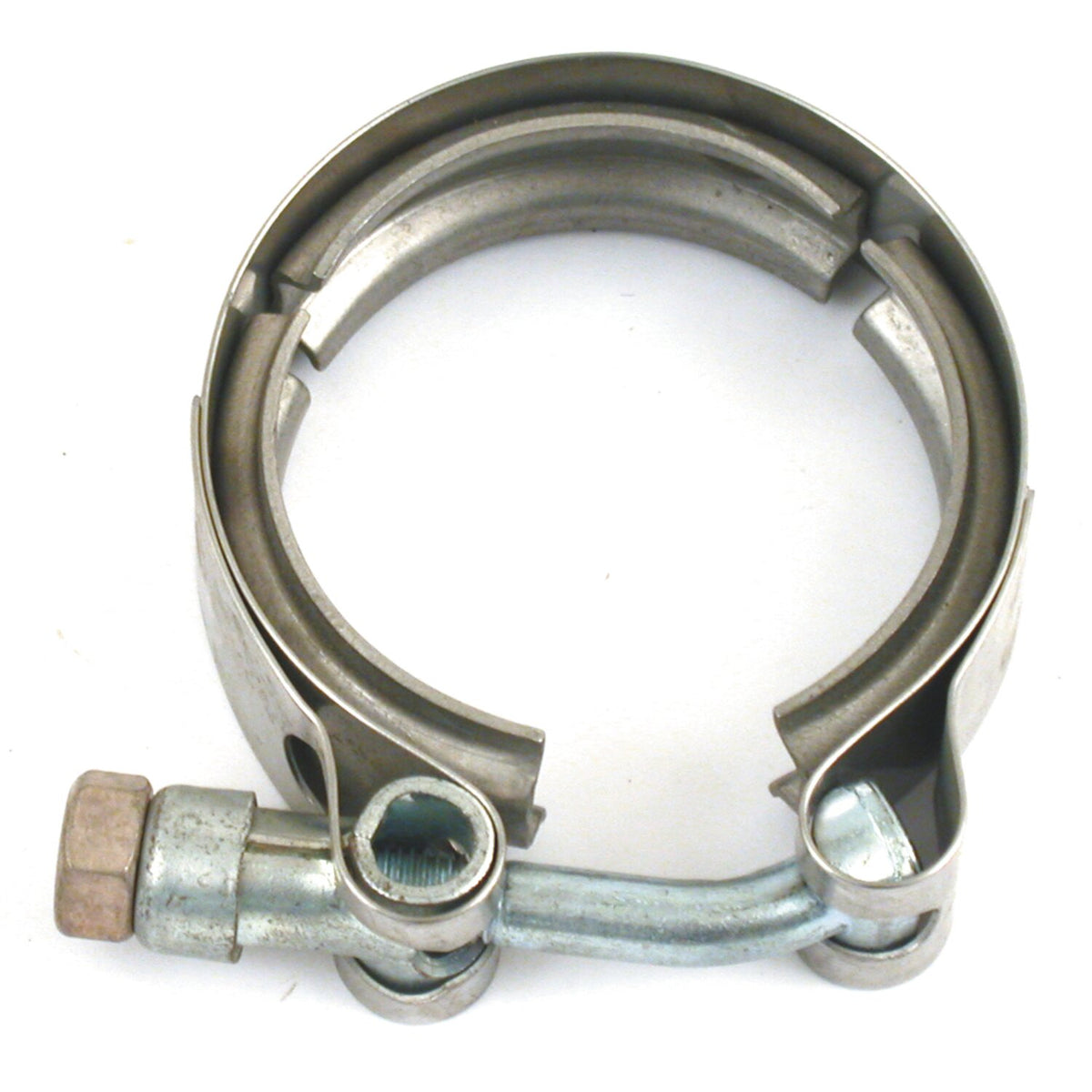 Paughco, FLT 1-7/8" muffler clamp. V-style. Chrome.