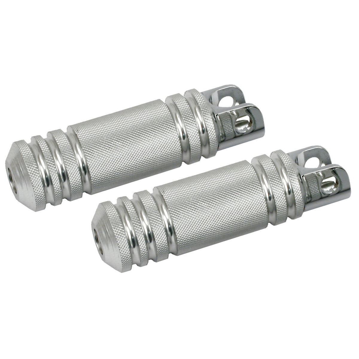 Knurled aluminum foot pegs. Large diameter. Polished