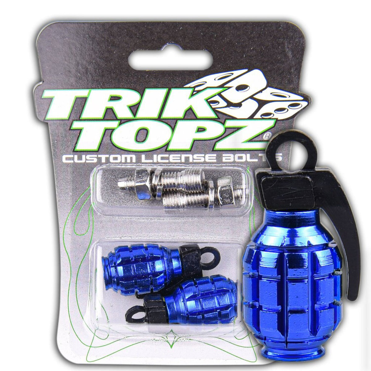 Trik Topz, Hand Grenade license plate mounts. Blue