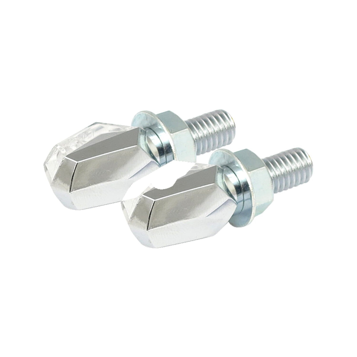Tiny, LED turn signals. Chrome, clear lens
