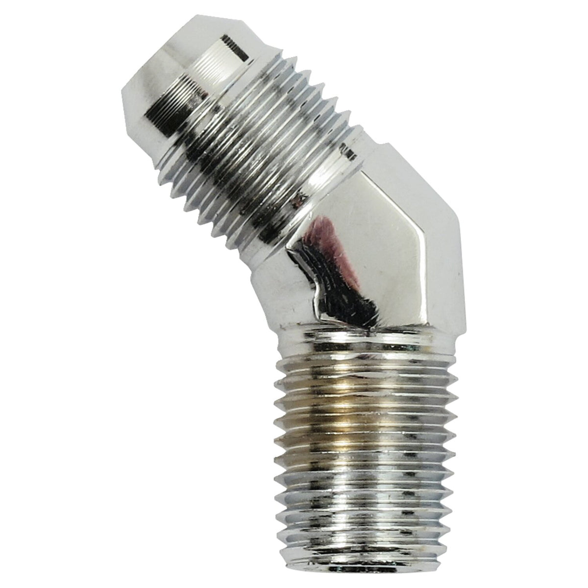Goodridge, -6 JIC oil line fitting, 1/4". 45°. Chrome