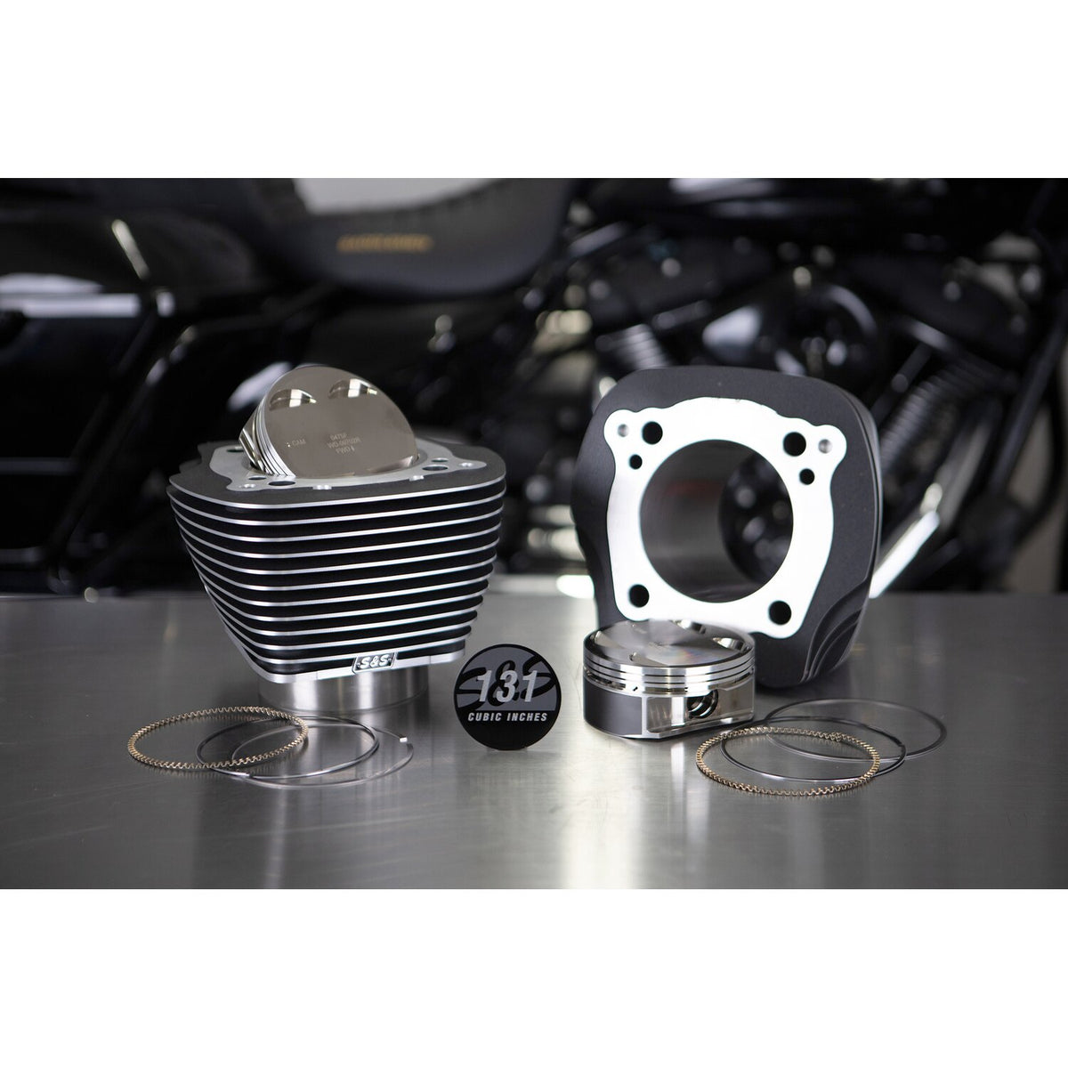 S&S, M8 131" big bore cylinder & piston kit. Clear fins