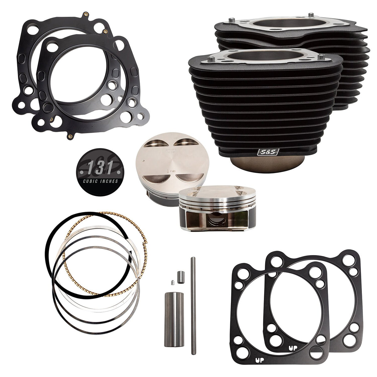 S&S, M8 131" big bore cylinder & piston kit. Black fins